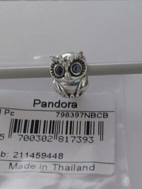 Authentic Pandora Sterling Silver Sparkling Owl Charm 798397NBCB